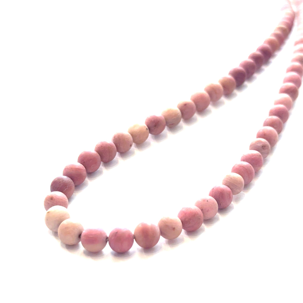Rhodonite Gemstone Beaded Necklace on white front center overview