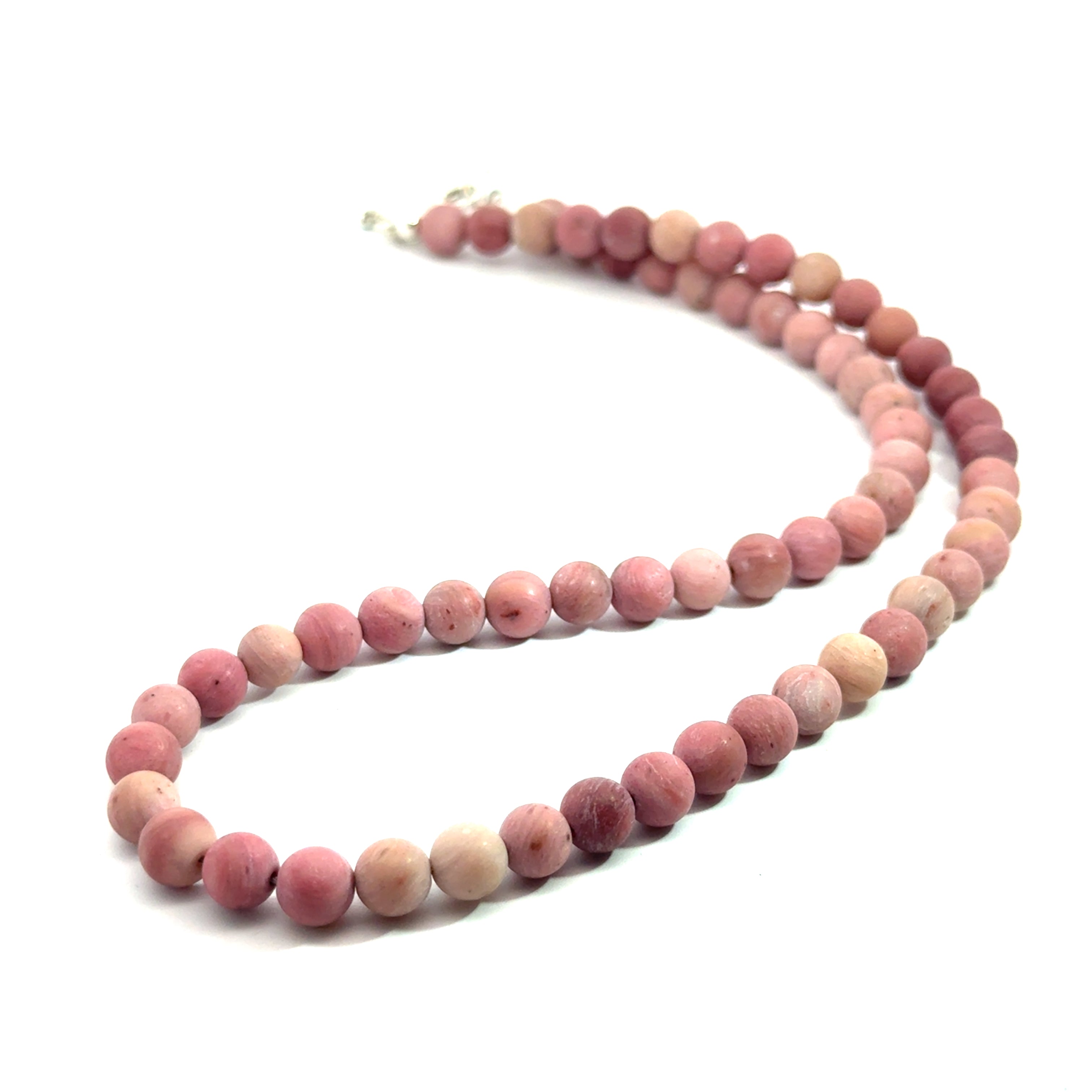 Rhodonite Gemstone Beaded Necklace on white front overview