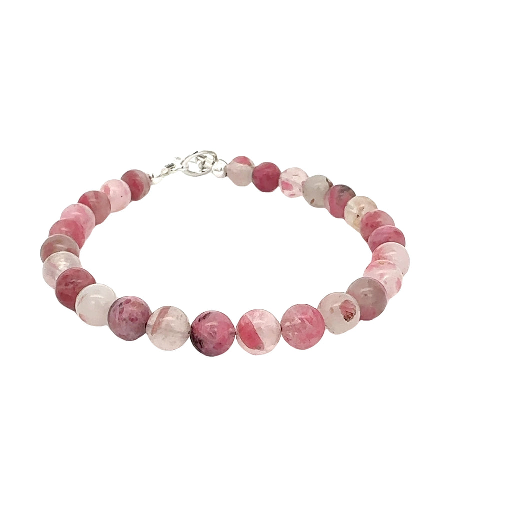 Rhodonite in Quartz Gemstone Bracelet on white center overview