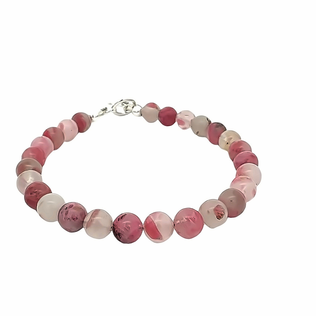 Rhodonite in Quartz Gemstone Bracelet on white front center overview