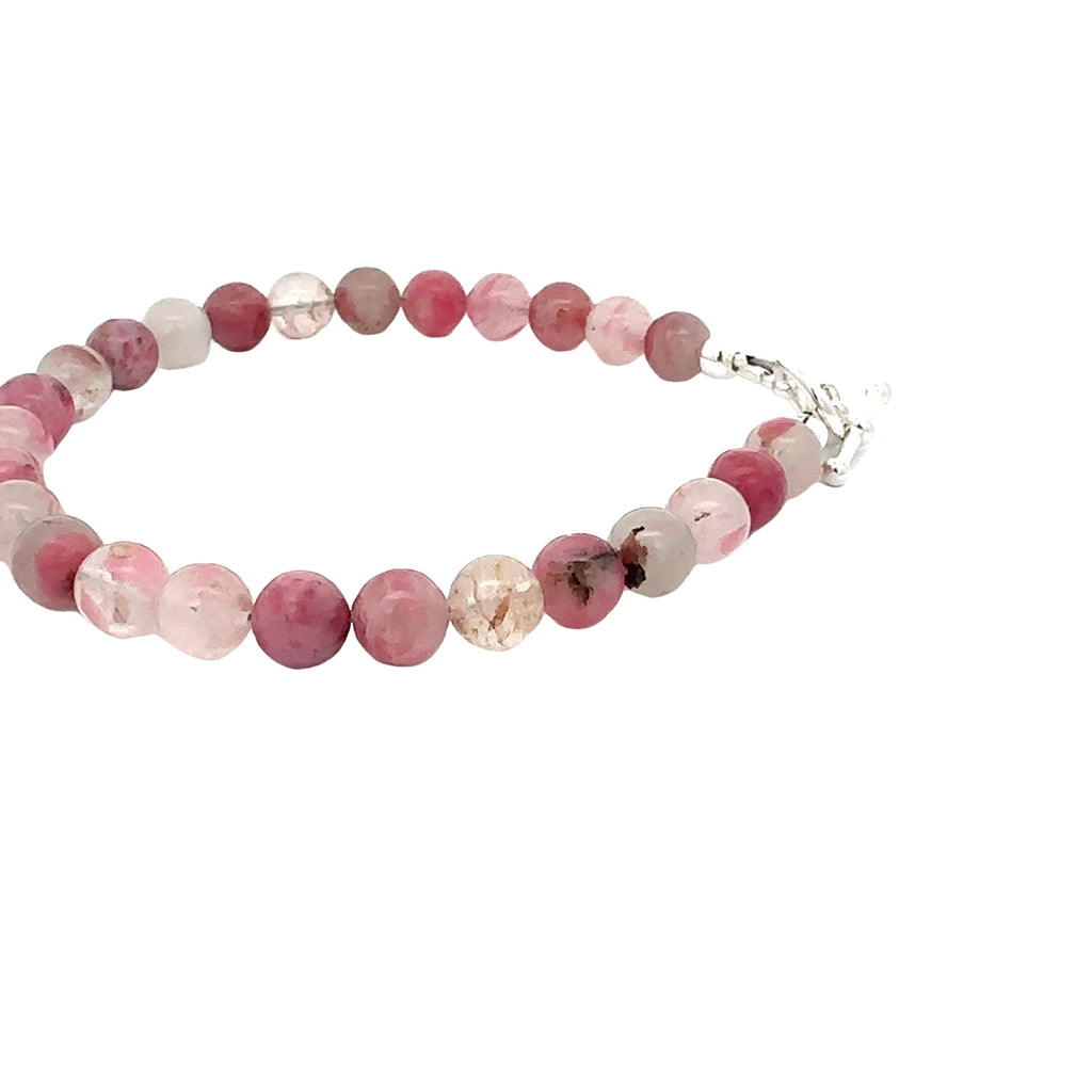 Rhodonite in Quartz Gemstone Bracelet on white side center overview