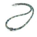Roman Glass roundel‑cut beaded necklace with Pyrite gemstone accents, 16.5 inches long on white center long view