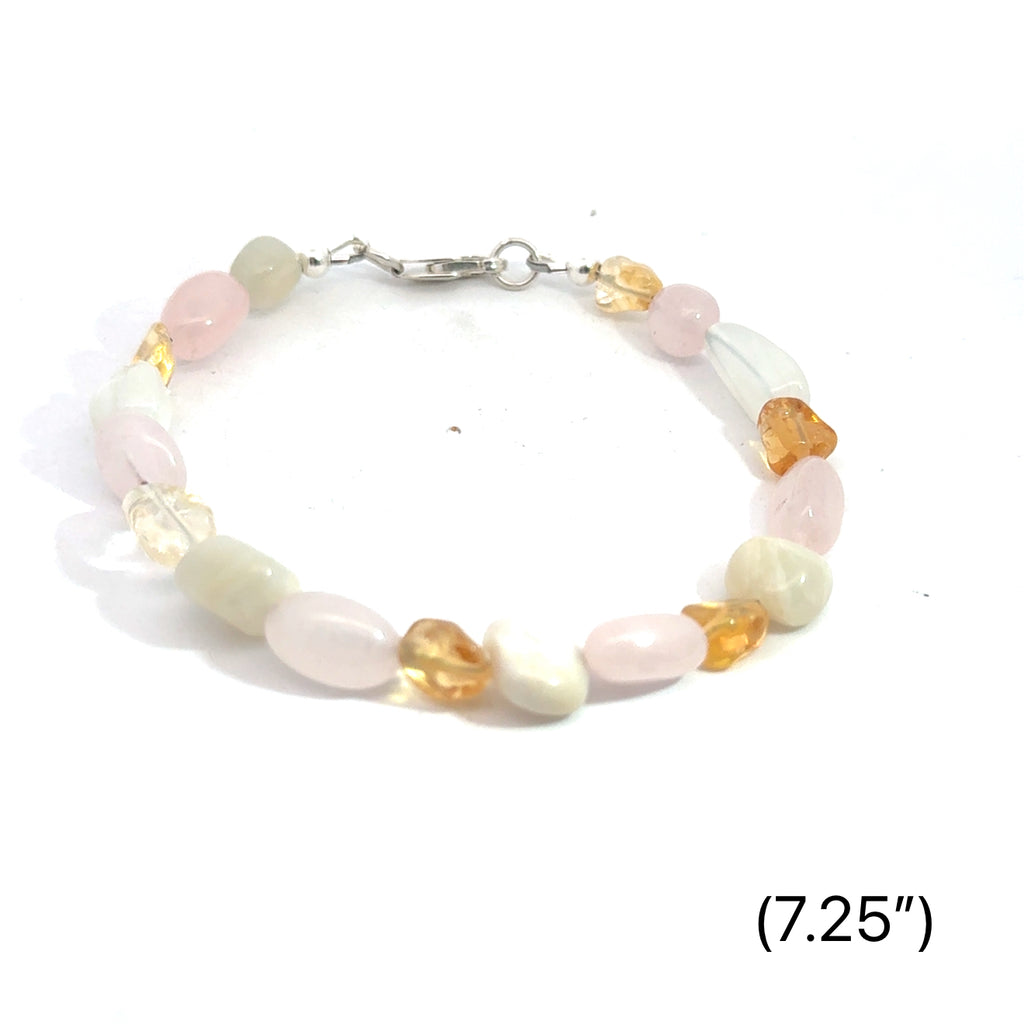 Rose Quartz,  Clear Quartz, Citrine Gemstone  Bracelet on white  size 7.25 overview