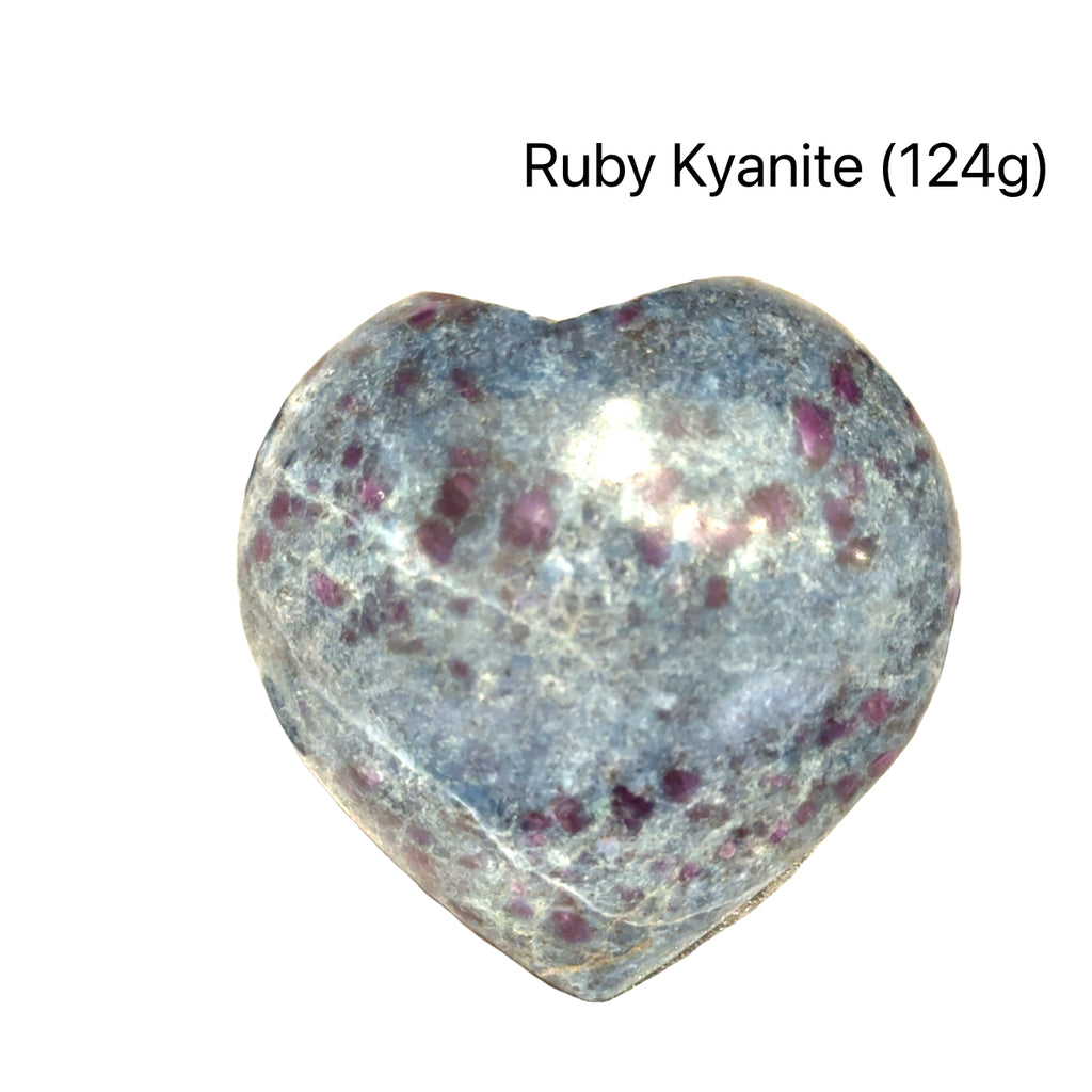 Ruby Kyanite Heart Gemstone Carving 124g on white front overview