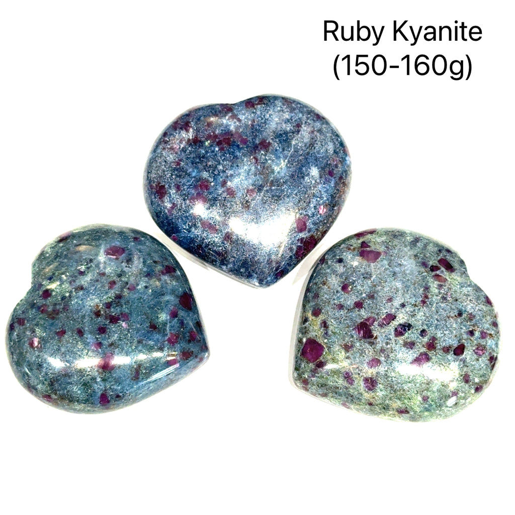 Ruby Kyanite Heart Gemstone Carving 150-160g on white front overview