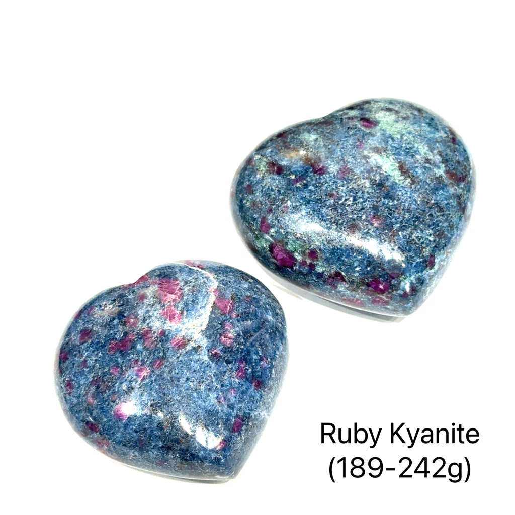 Ruby Kyanite Heart Gemstone Carving 189-242g on white front overview