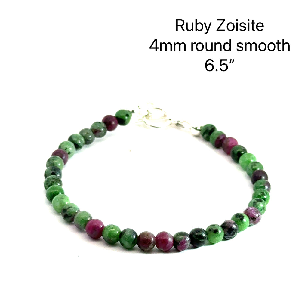 Ruby Zoisite Gemstone Bracelet 4mm 6.5''  on white front center overview