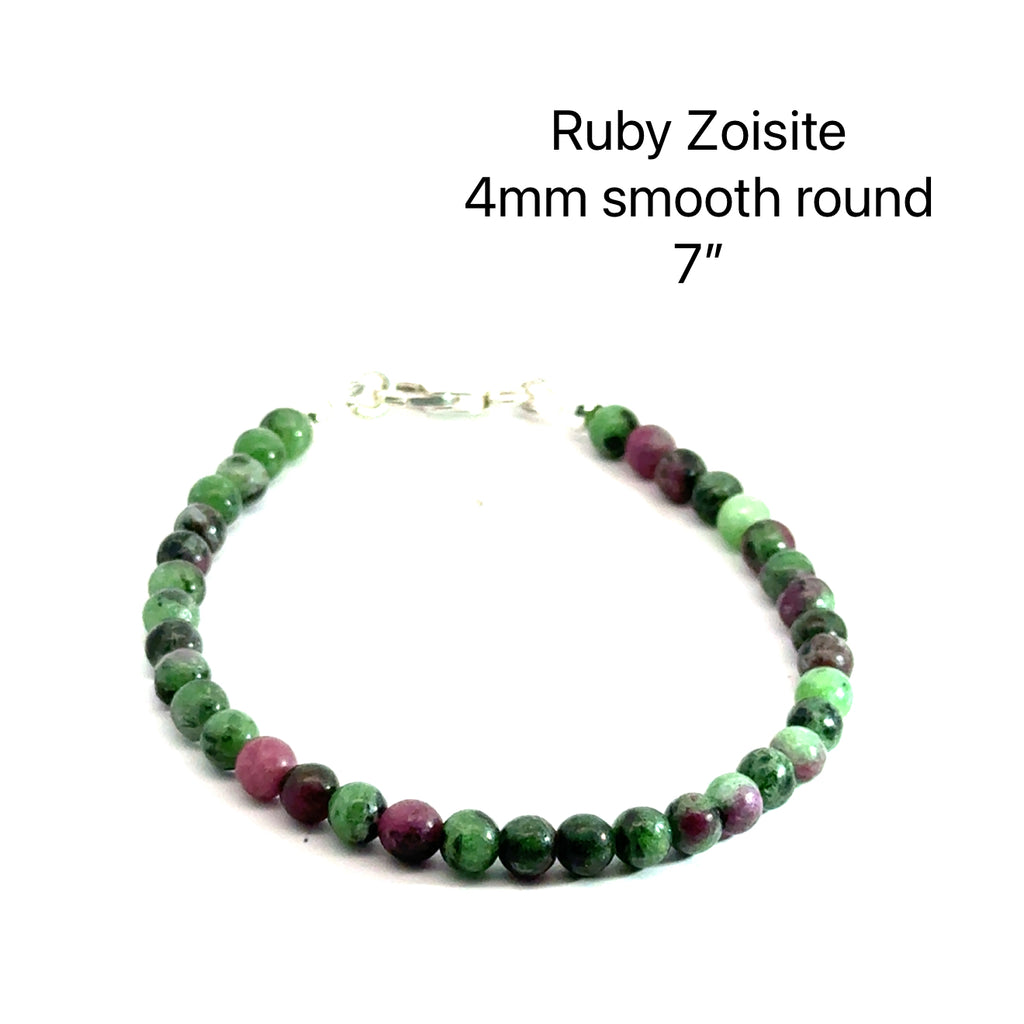 Ruby Zoisite Gemstone Bracelet 4mm 7''  on white front center overview
