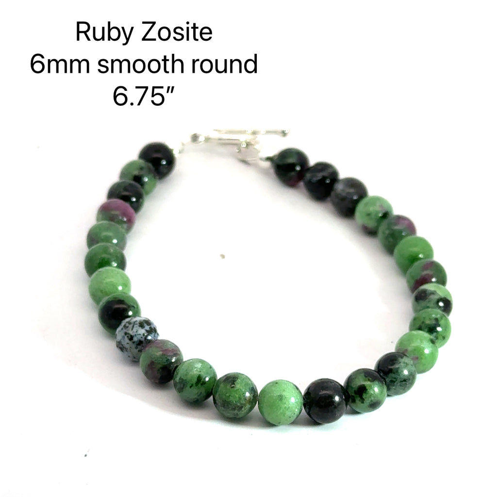 Ruby Zoisite Gemstone Bracelet 6mm 6.75''  on white front center overview