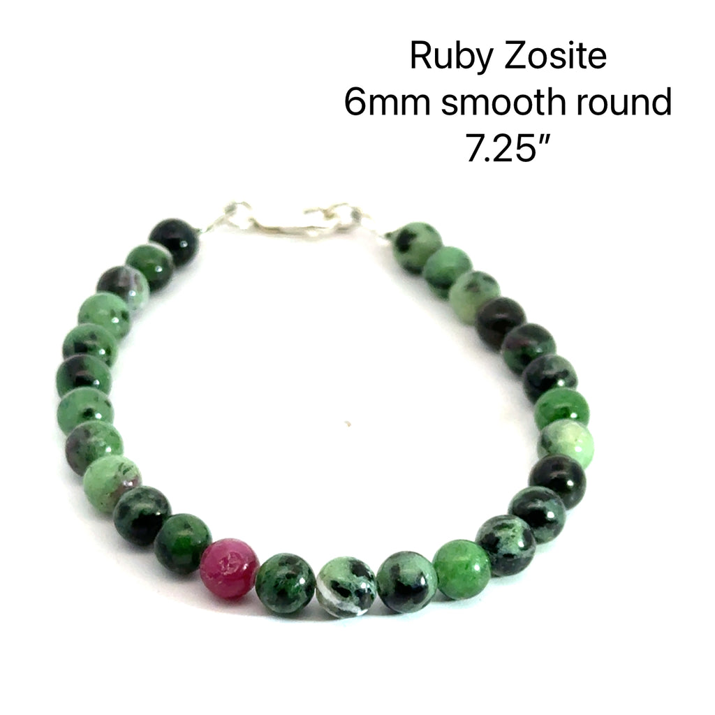 Ruby Zoisite Gemstone Bracelet 6mm 7.25''  on white front center overview