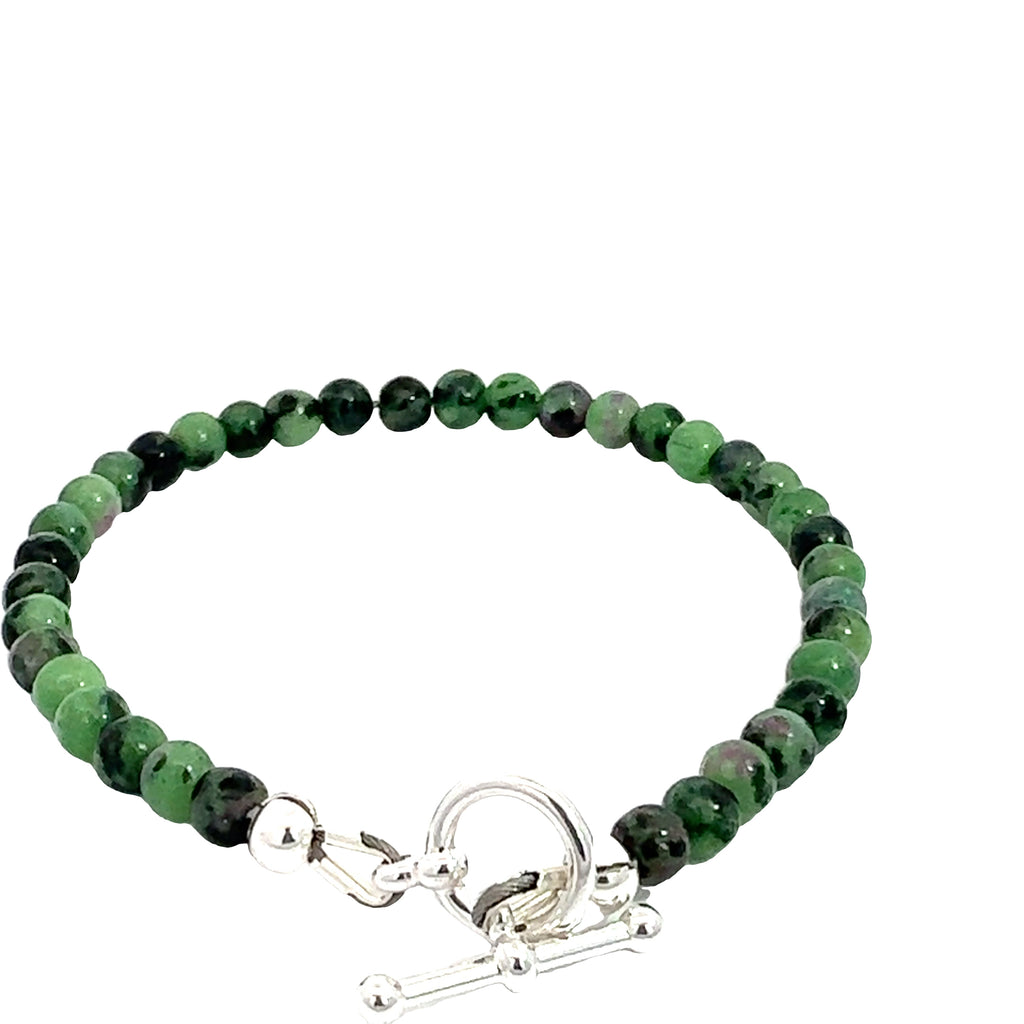 Ruby Zoisite Gemstone Bracelet  on white back  center overview