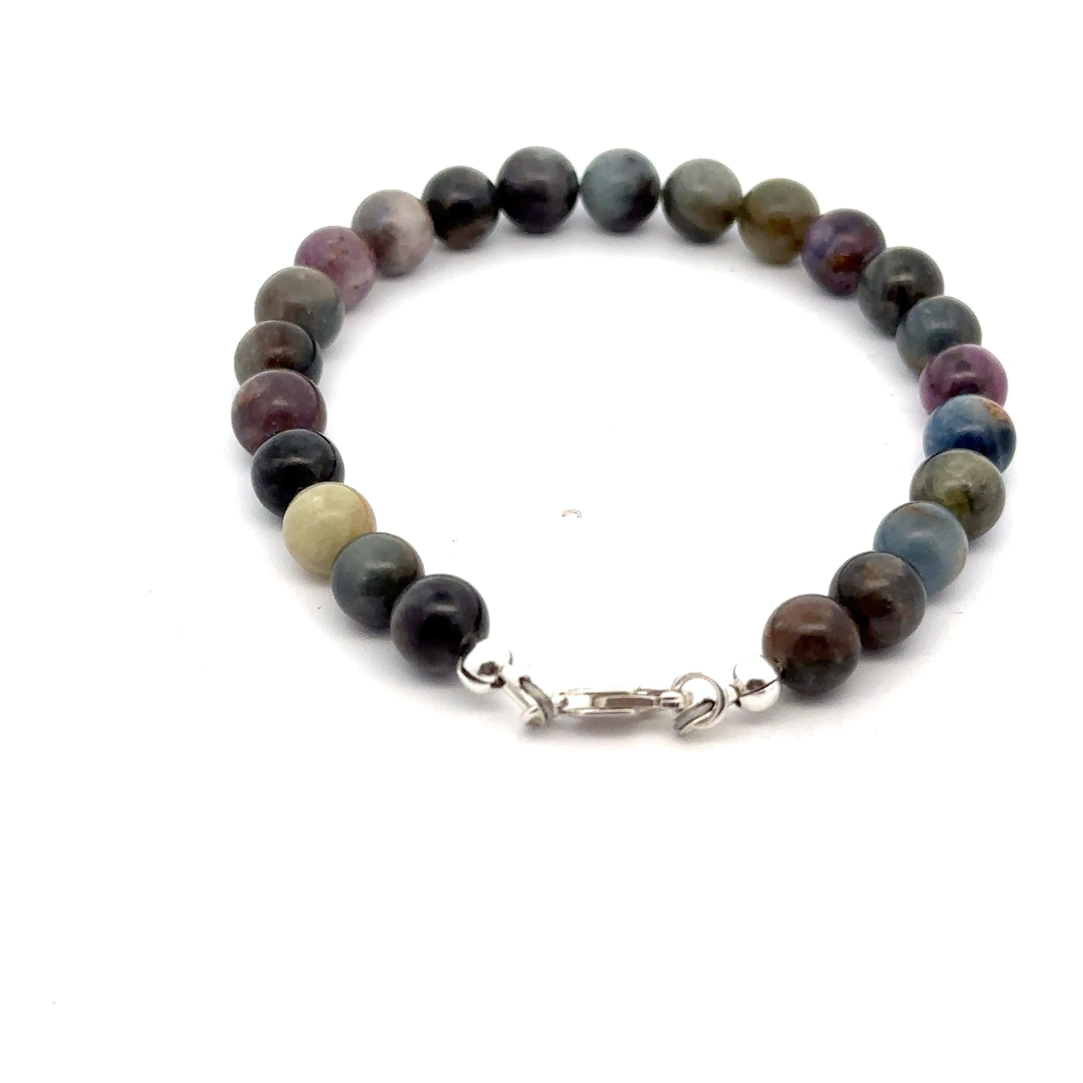 Sapphire Gemstone Beaded Bracelet on white back overview 