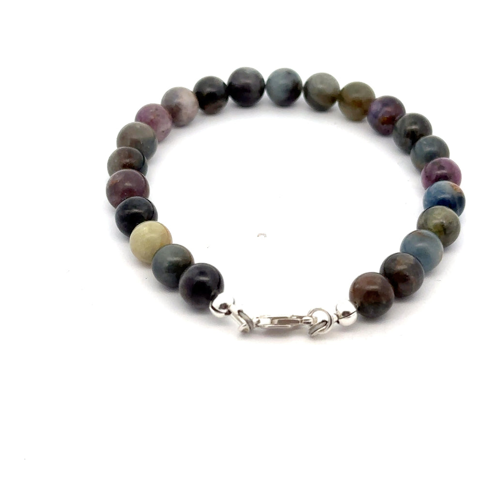 Sapphire Gemstone Beaded Bracelet on white back overview 