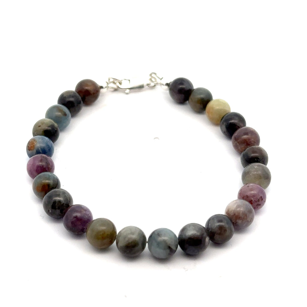 Sapphire Gemstone Beaded Bracelet on white front overview