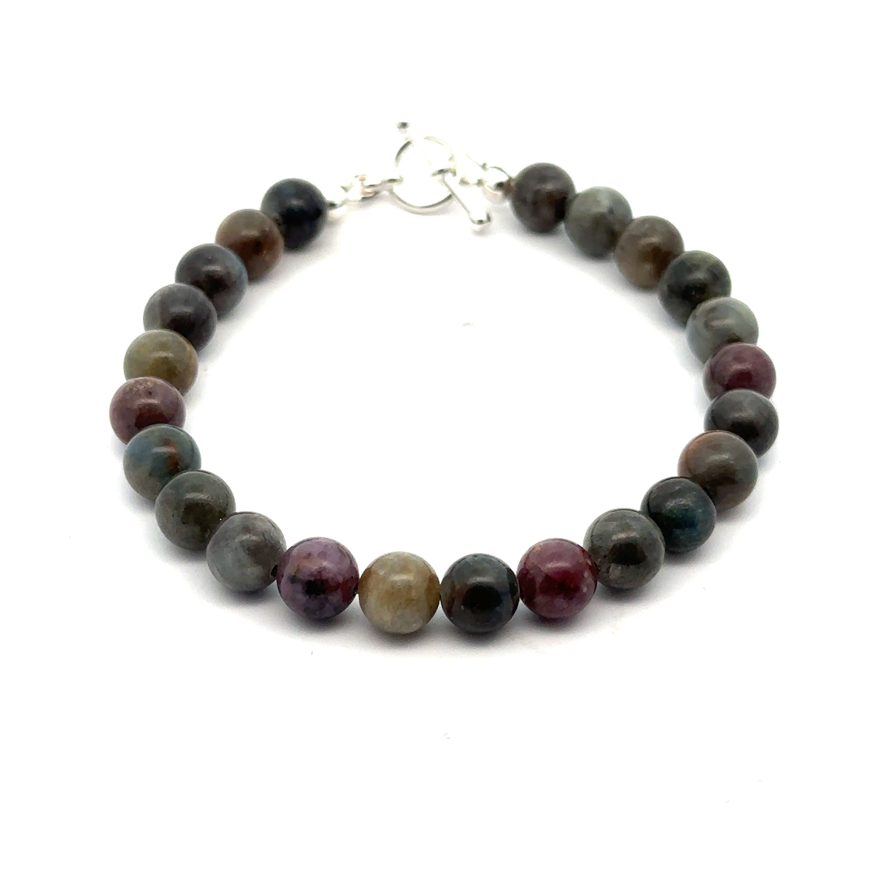 Sapphire Gemstone Beaded Bracelet on white front view 