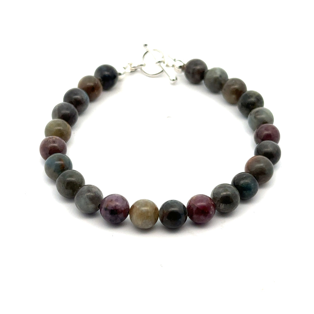 Sapphire Gemstone Beaded Bracelet on white front view 