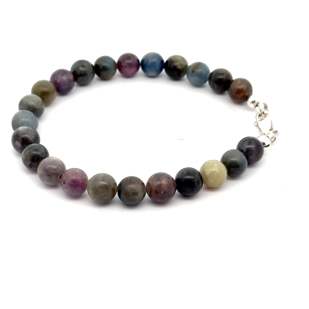 Sapphire Gemstone Beaded Bracelet on white left side overview 