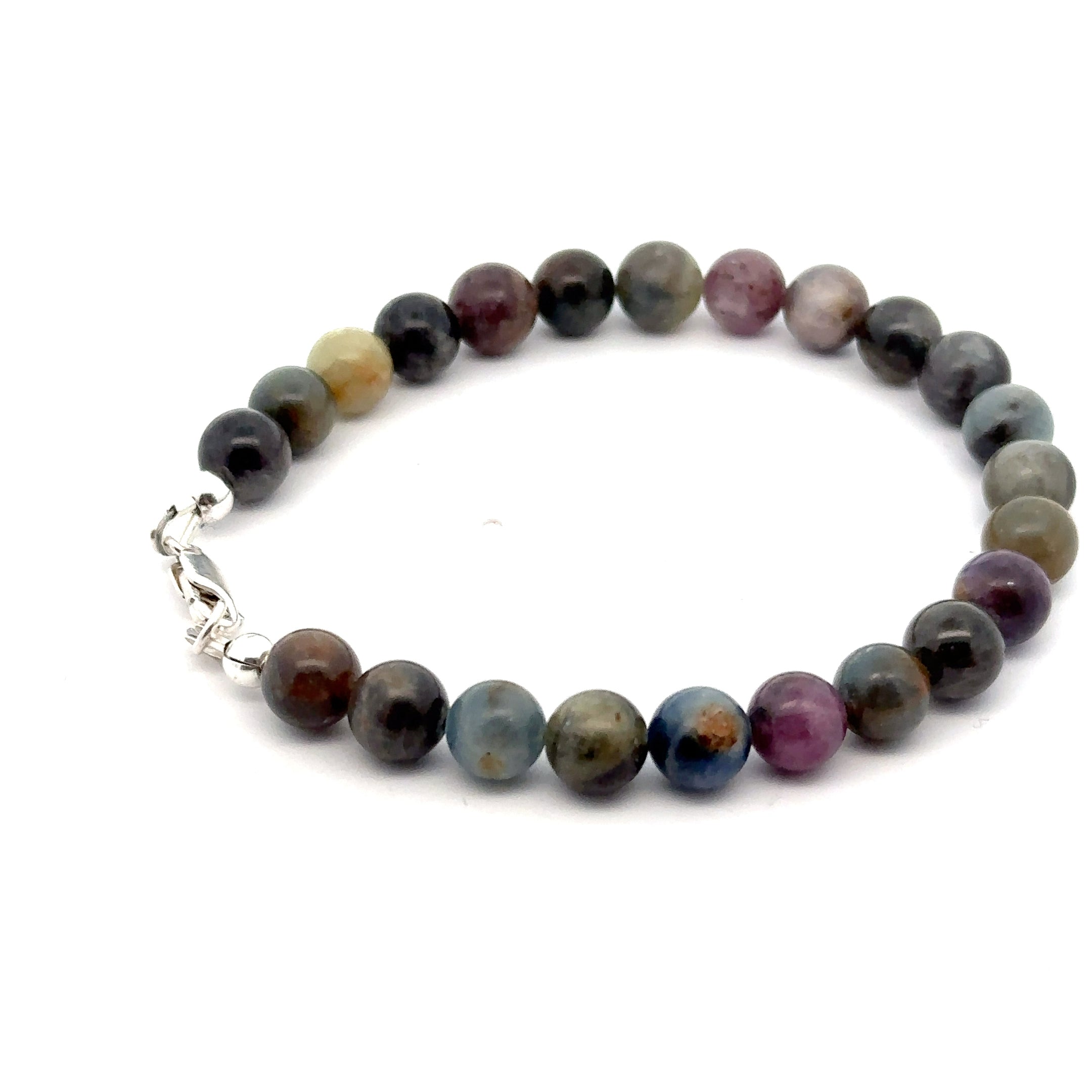 Sapphire Gemstone Beaded Bracelet on white right side overview 