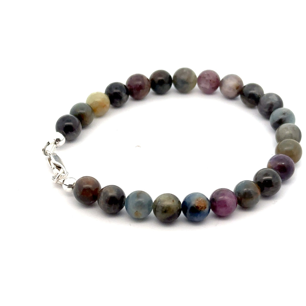 Sapphire Gemstone Beaded Bracelet on white right side overview 