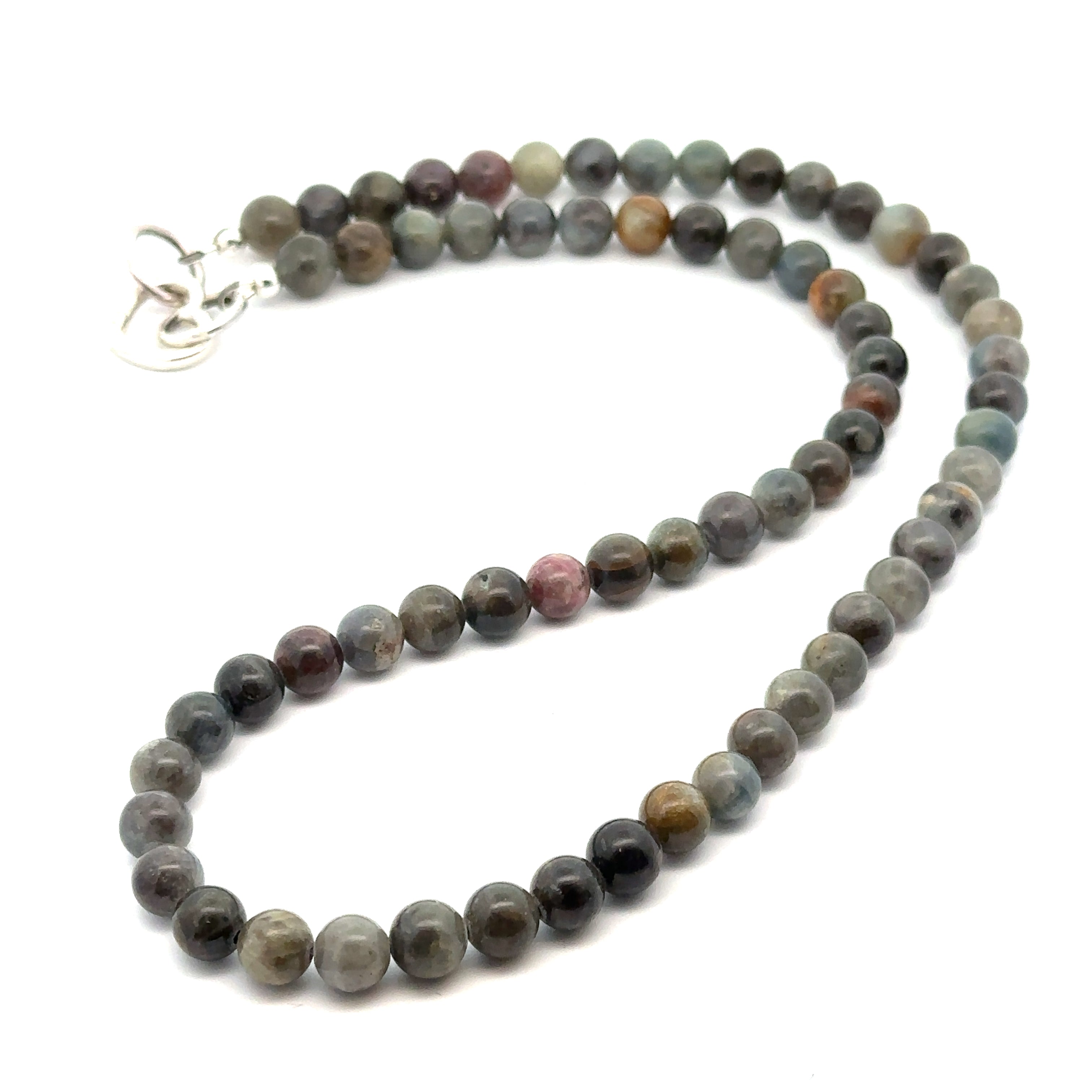 Sapphire Gemstone Beaded Necklace on white long overview