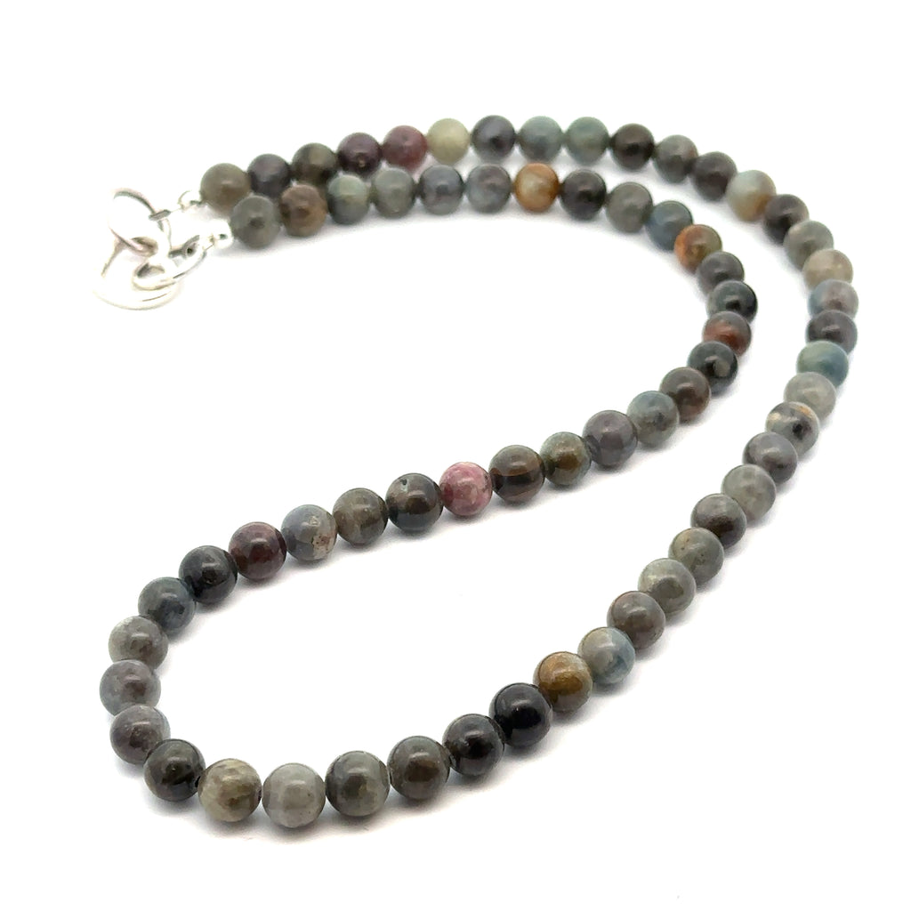 Sapphire Gemstone Beaded Necklace on white long overview