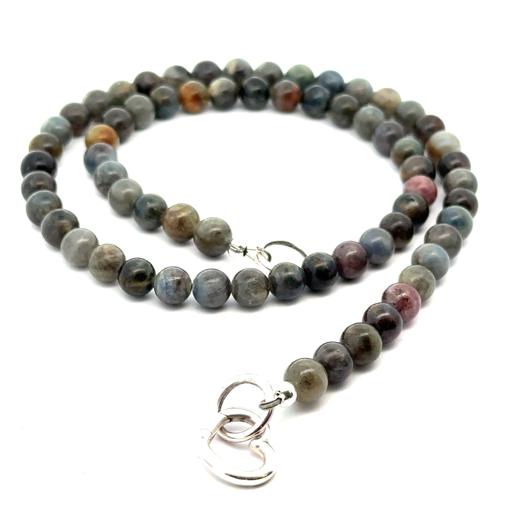 Sapphire Gemstone Beaded Necklace on white spiral overview 