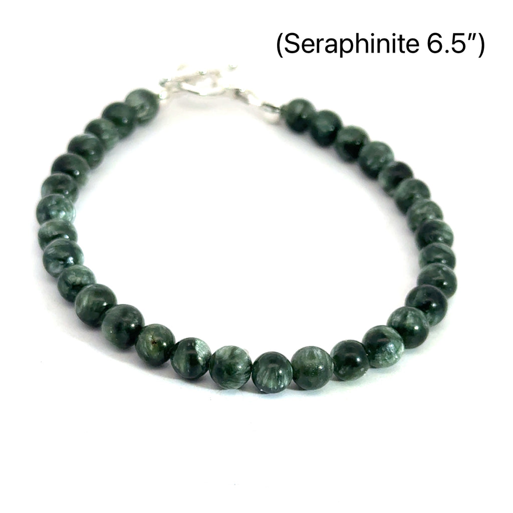Seraphinite Gemstone Beaded Bracelet on white 6.5'' of front view