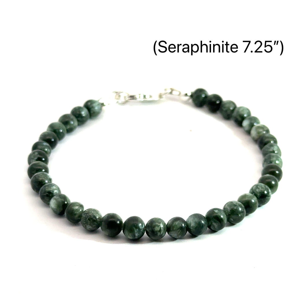 Seraphinite Gemstone Beaded Bracelet on white 7.25'' of front view