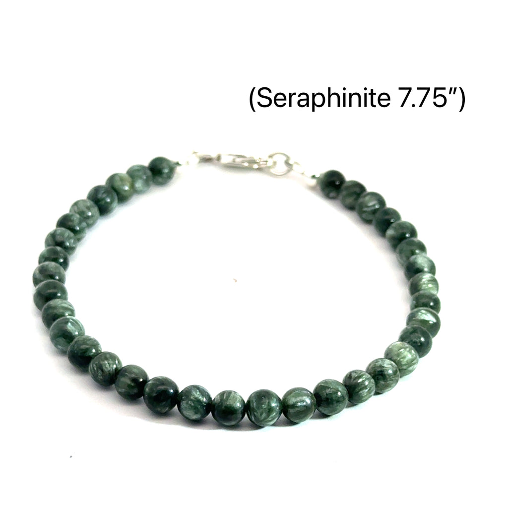 Seraphinite Gemstone Beaded Bracelet on white 7.75'' of front view