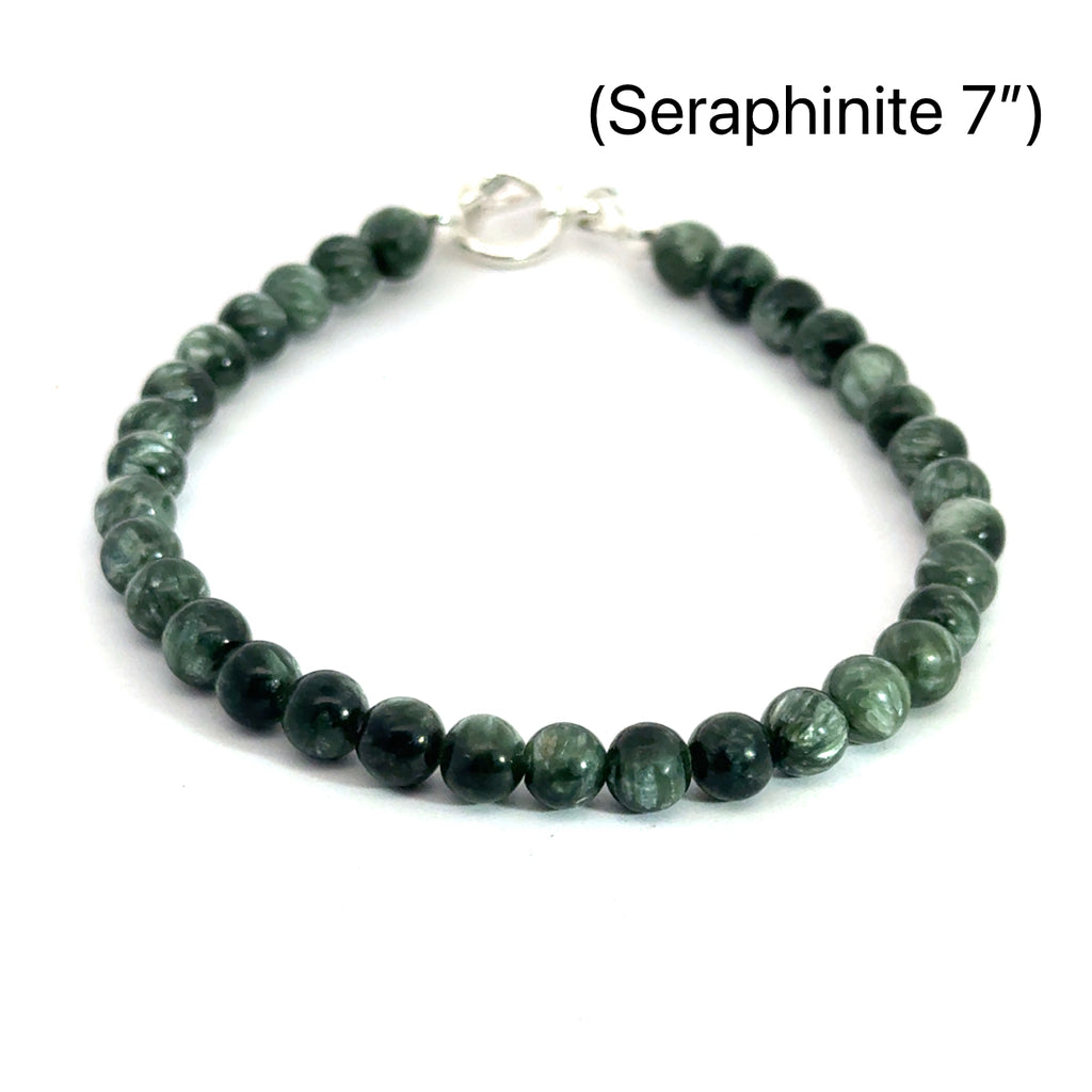 Seraphinite Gemstone Beaded Bracelet on white 7'' of front view