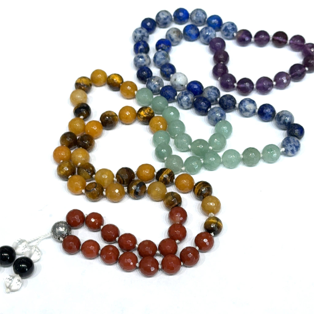 Seven Chakra Mala Necklace on white front overview
