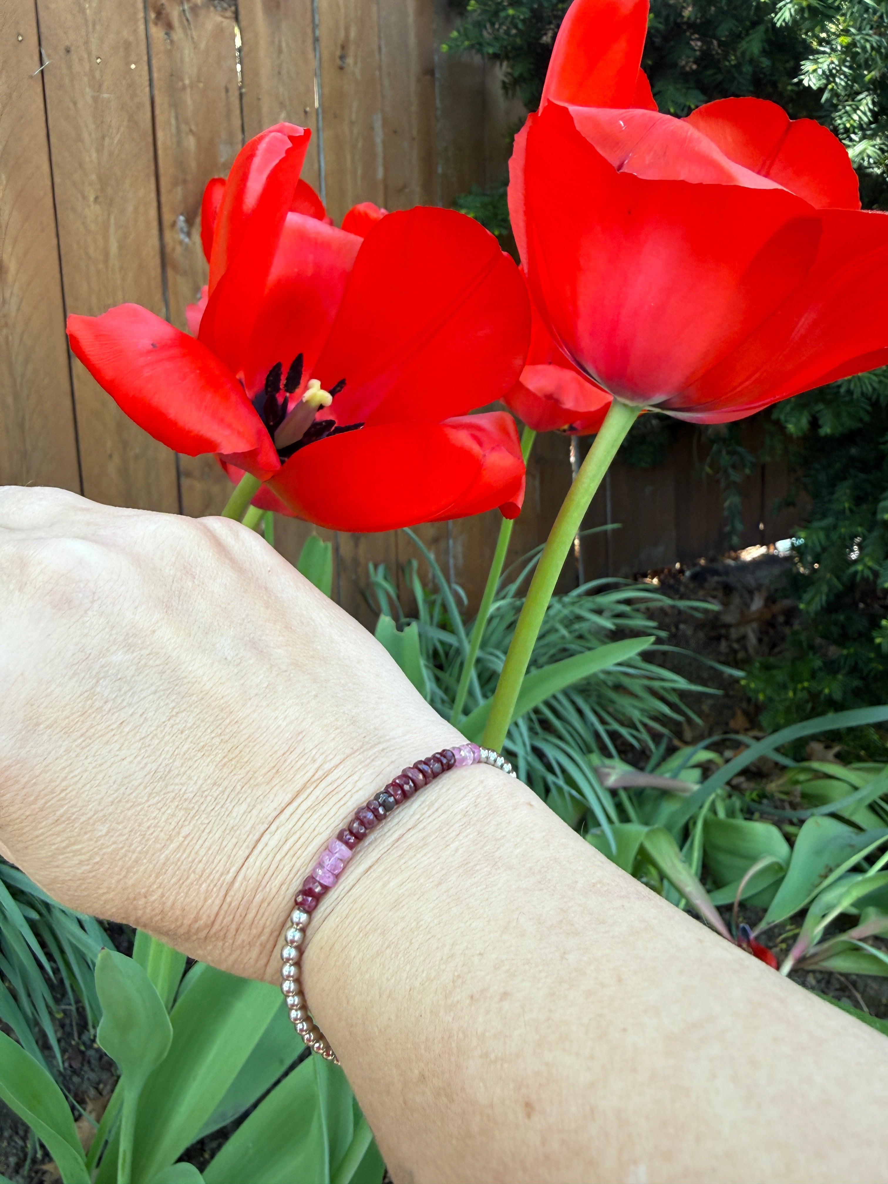 Genuine Ruby Gemstone Beaded Bracelet – 4–5mm Faceted Roundels with Gold-Filled Toggle | July Birthstone Jewelry by Hidden Jewel