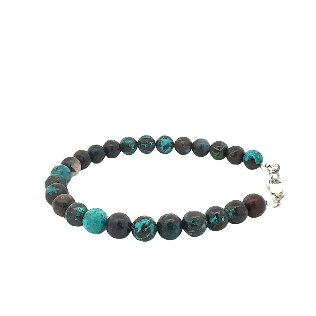 Shattuckite Gemstone Bracelet on white side angled overview