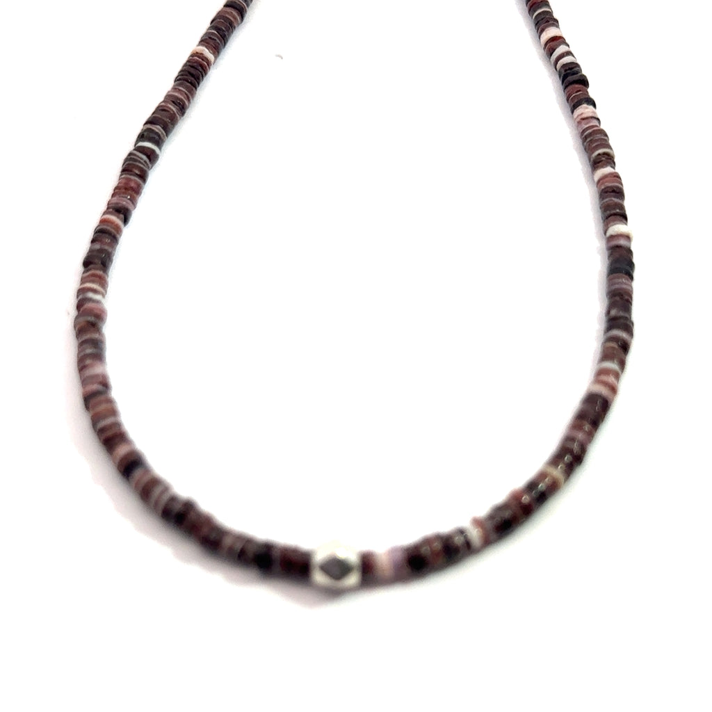 Shell Gemstone Beaded Necklace  on white front  center hanging overview
