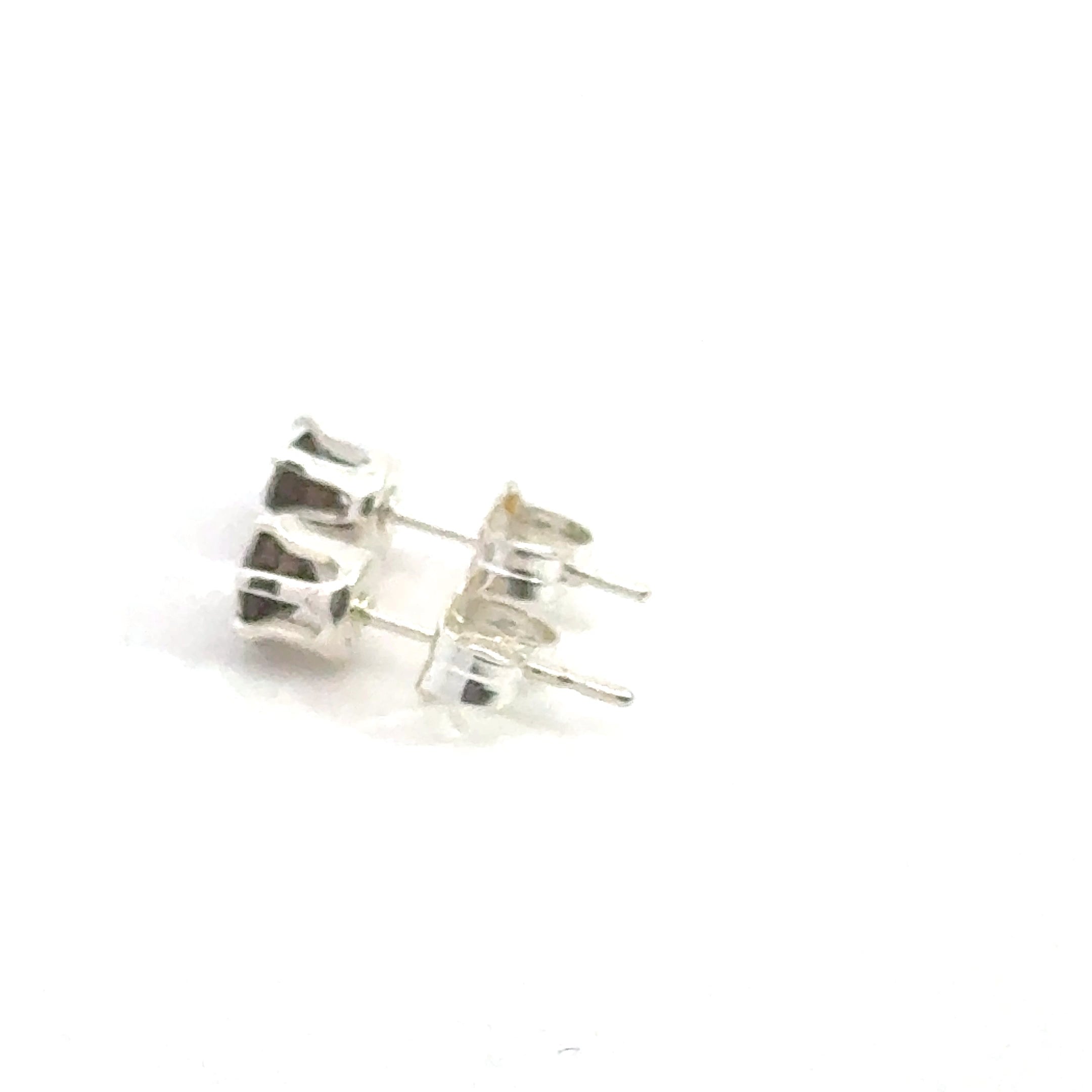 Smokey Quartz earrings with a silver setting on a white background, right side overview. 