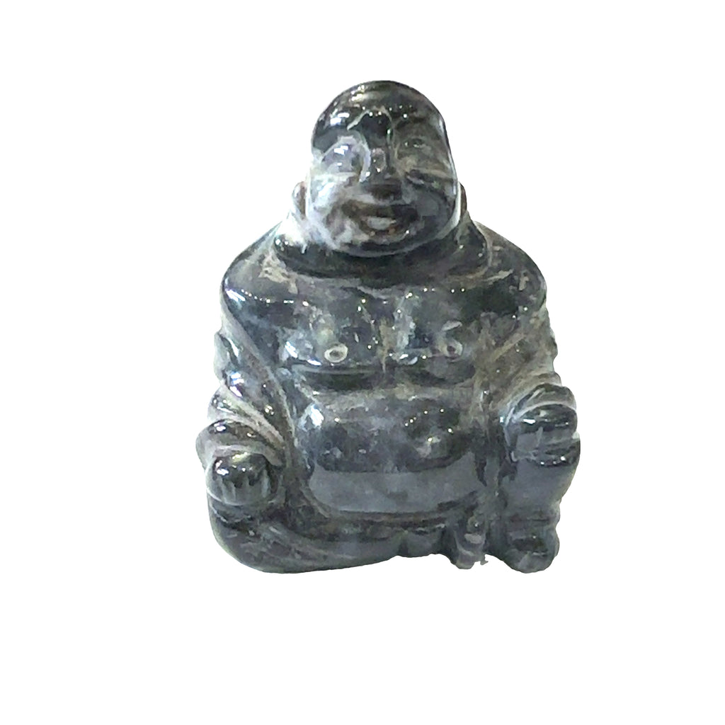 Sodalite Happy Buddha Gemstone on white front view