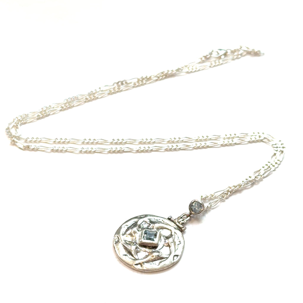 Sterling Silver Blue Topaz Pendant Necklace on white center overview 