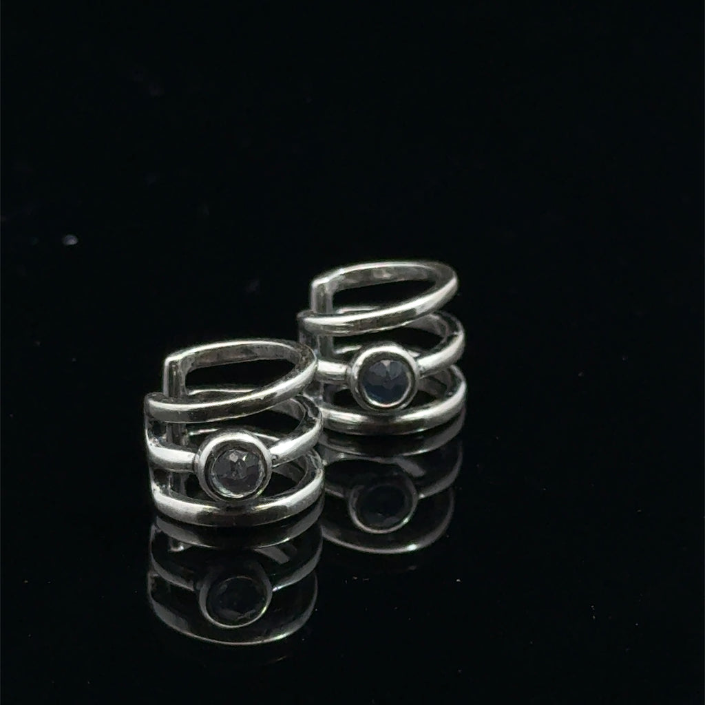 Sterling Silver Moonstone Ear Cuffs on Black right side