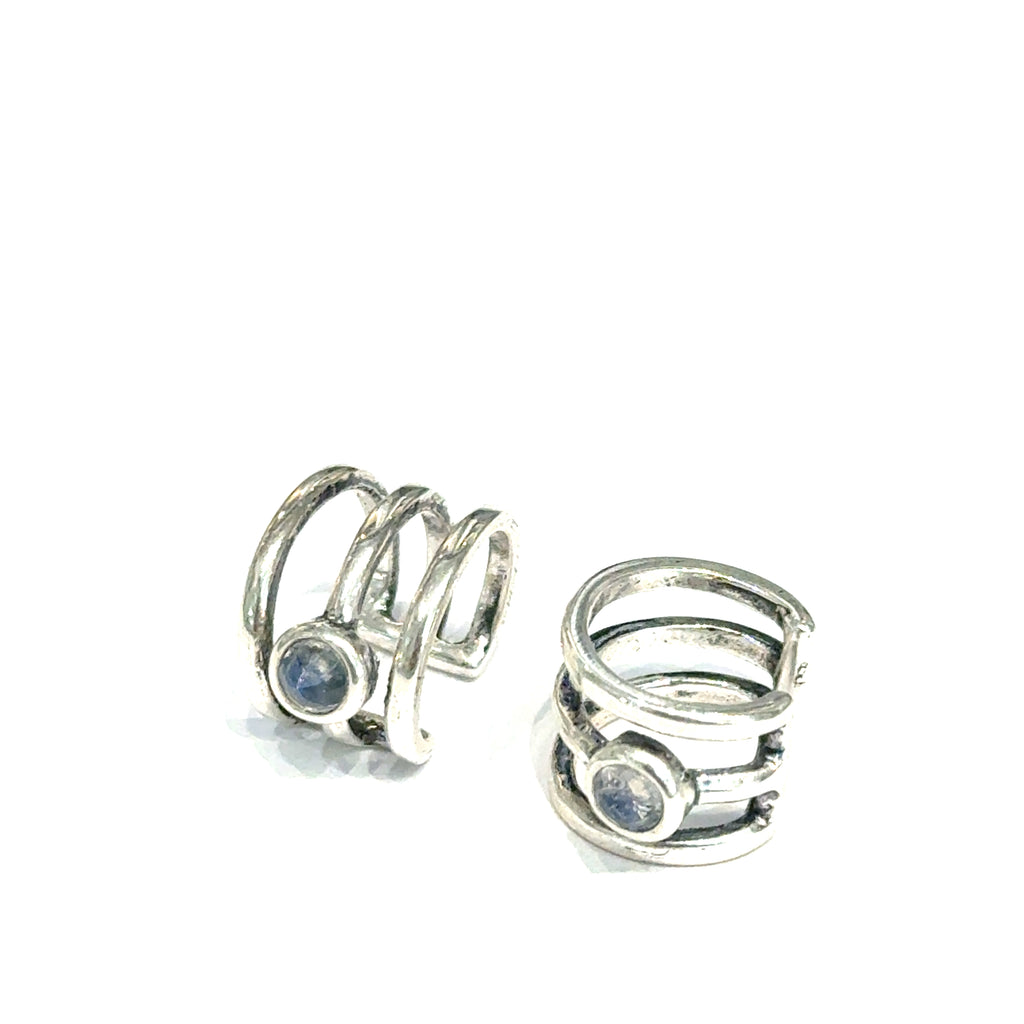 Sterling Silver Moonstone Ear Cuffs on white front