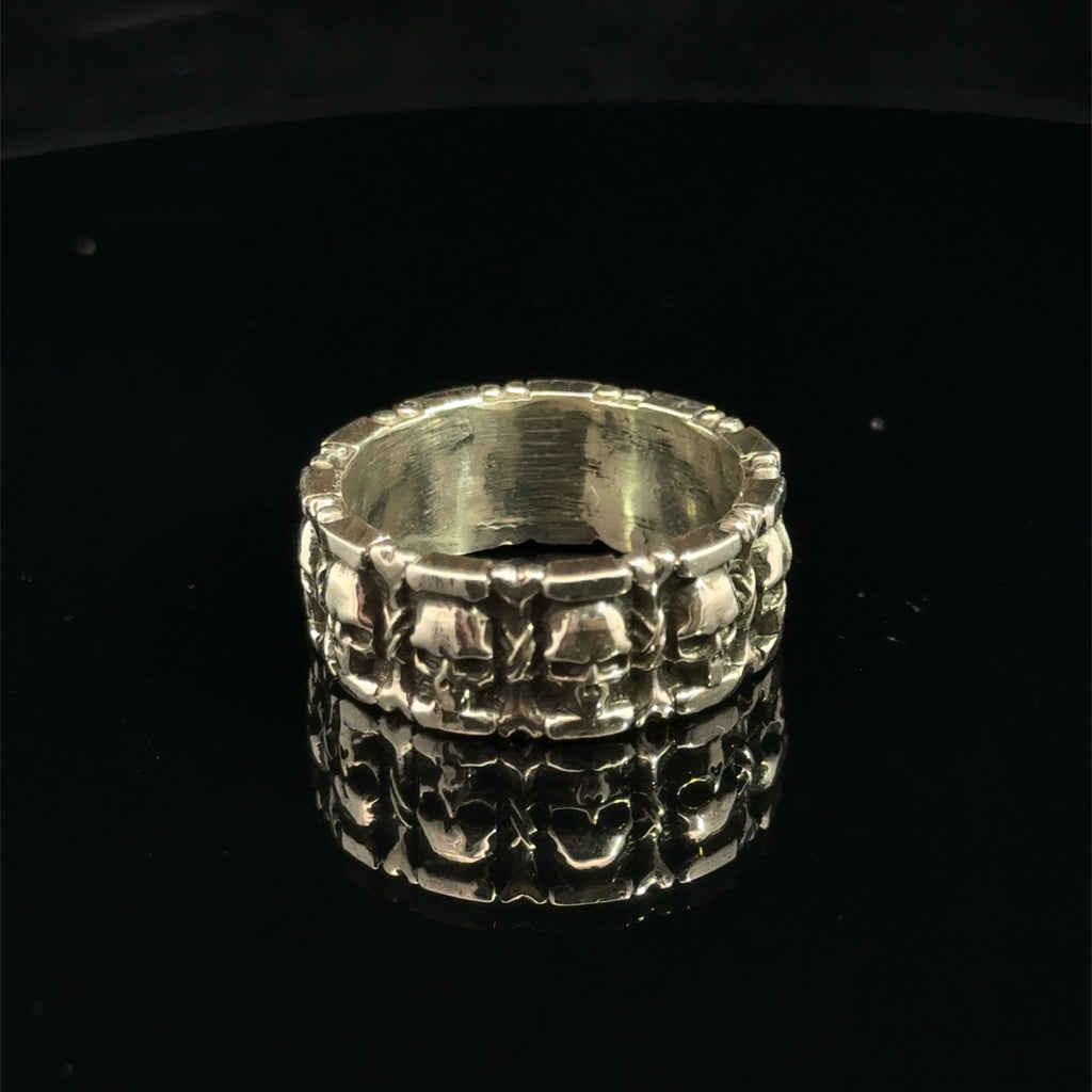 Sterling Silver Skull and Bones Ring on black  front 