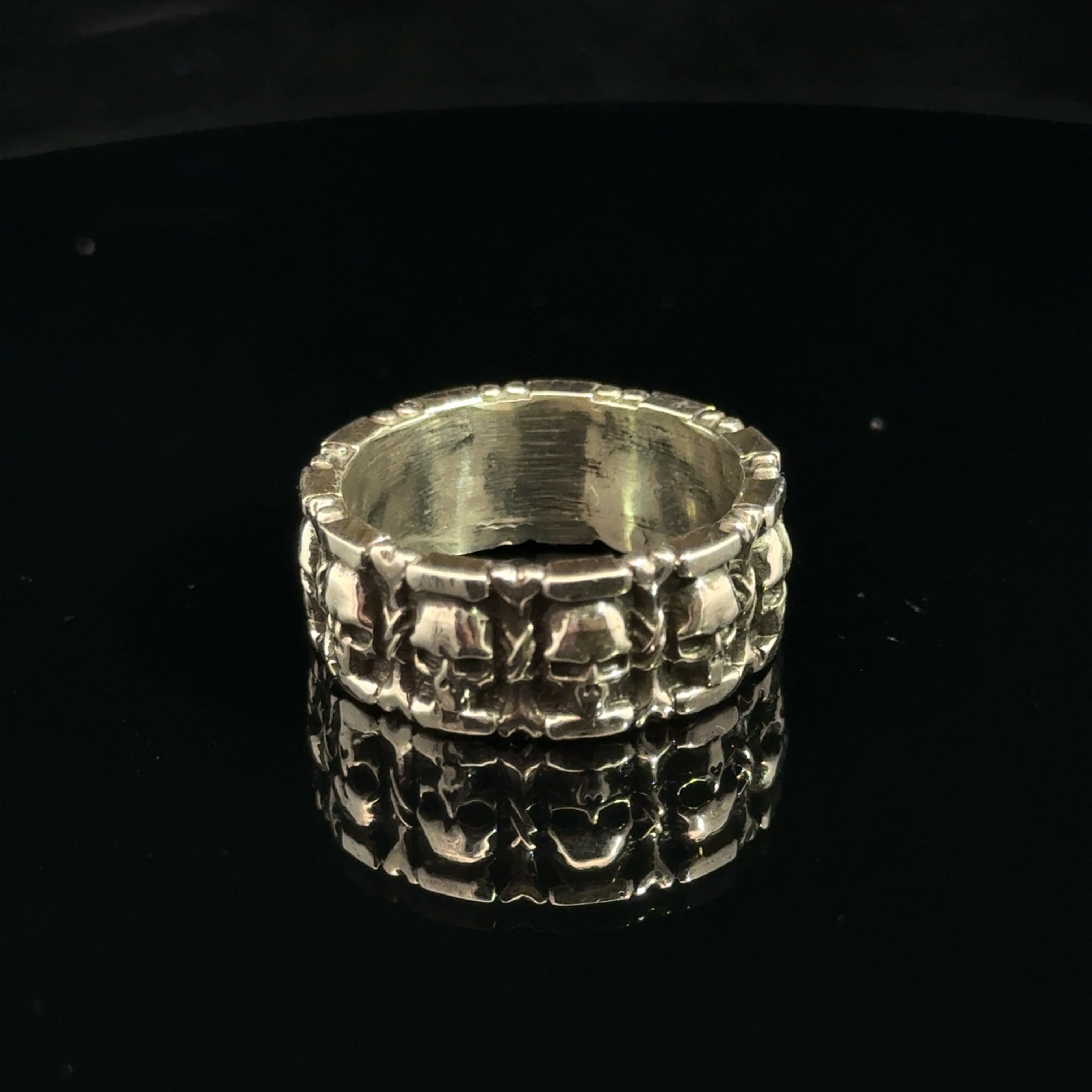 Sterling Silver Skull and Bones Ring on black  front 