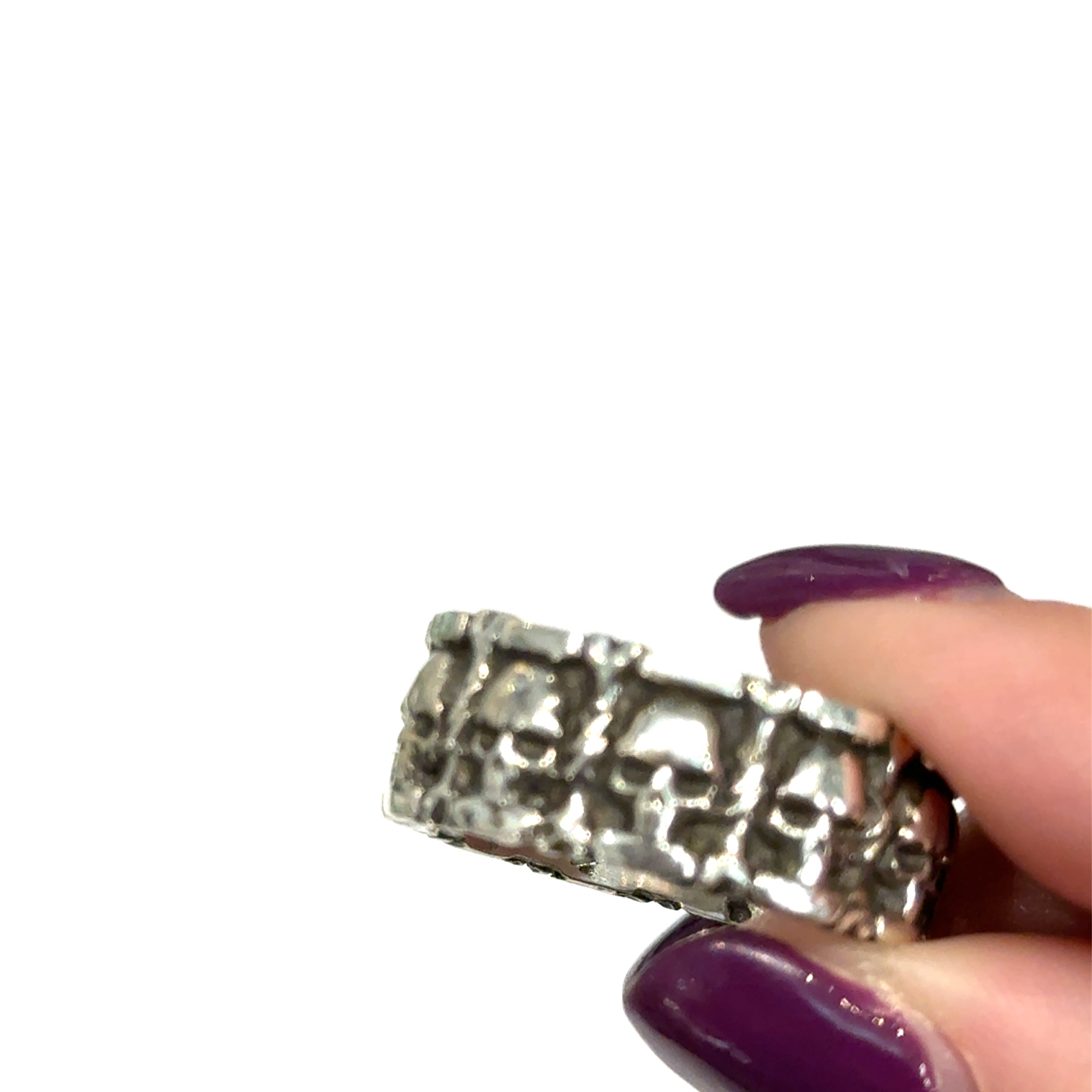 Sterling Silver Skull and Bones Ring on white  front and center