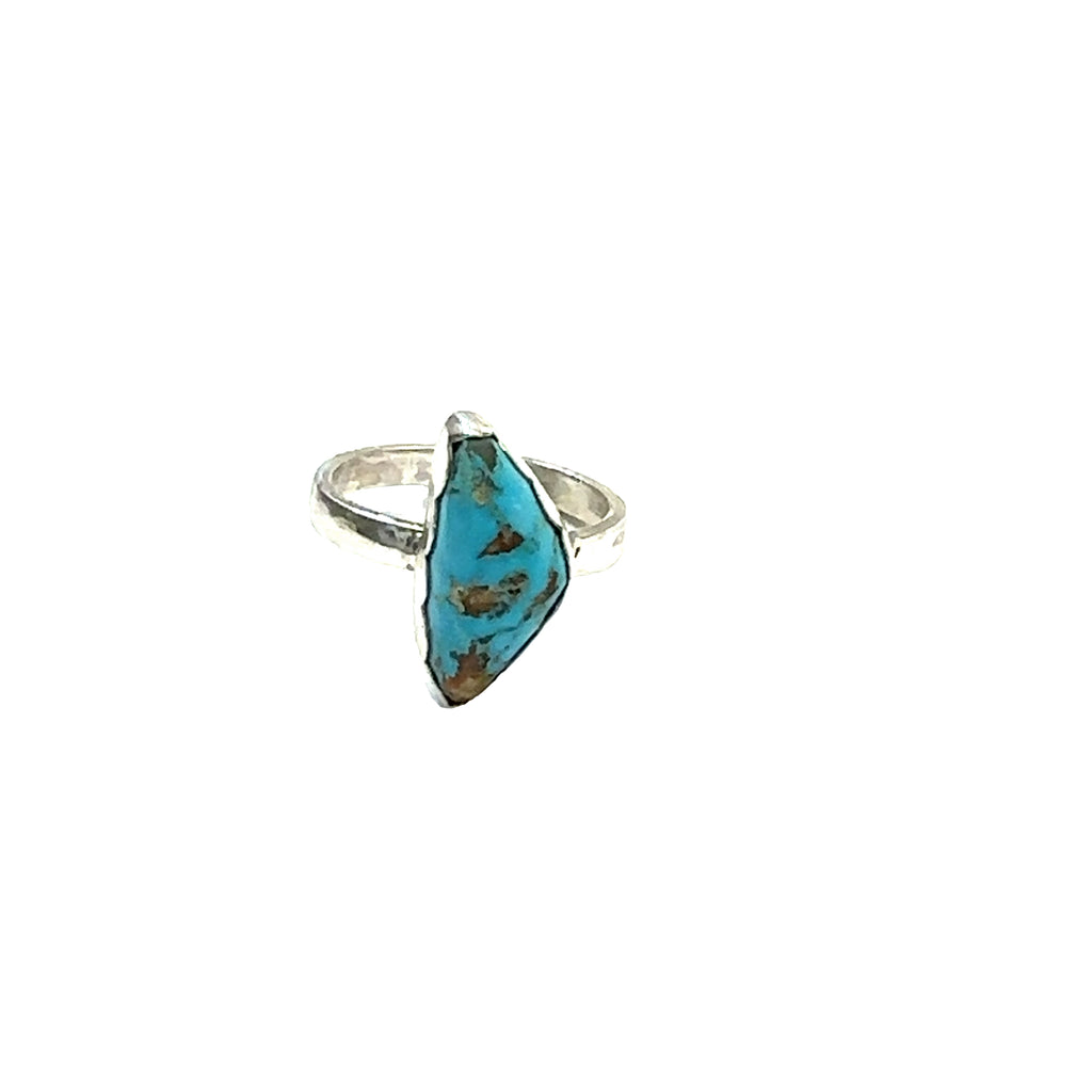 Sterling Silver Turquoise Ring on white  front center overview