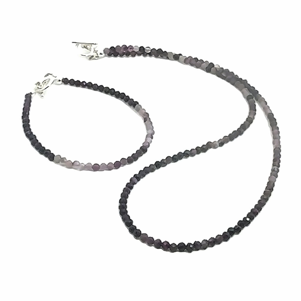Sugilite Gemstone Necklace and bracelet  on white long overview