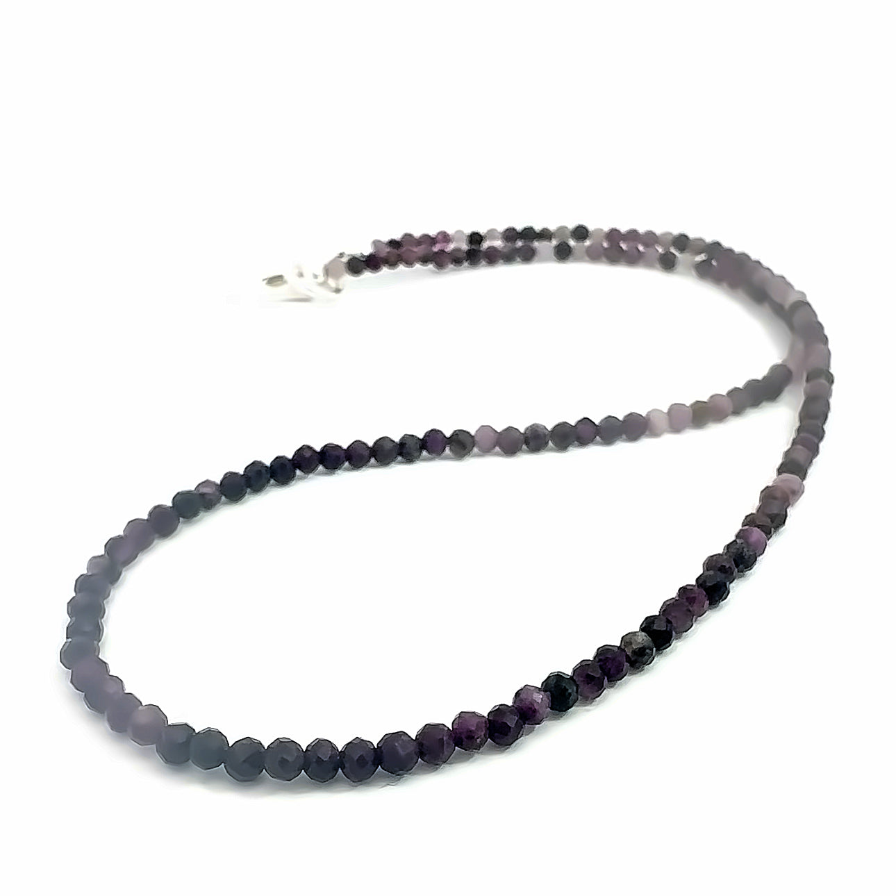 Sugilite Gemstone Necklace on white long overview