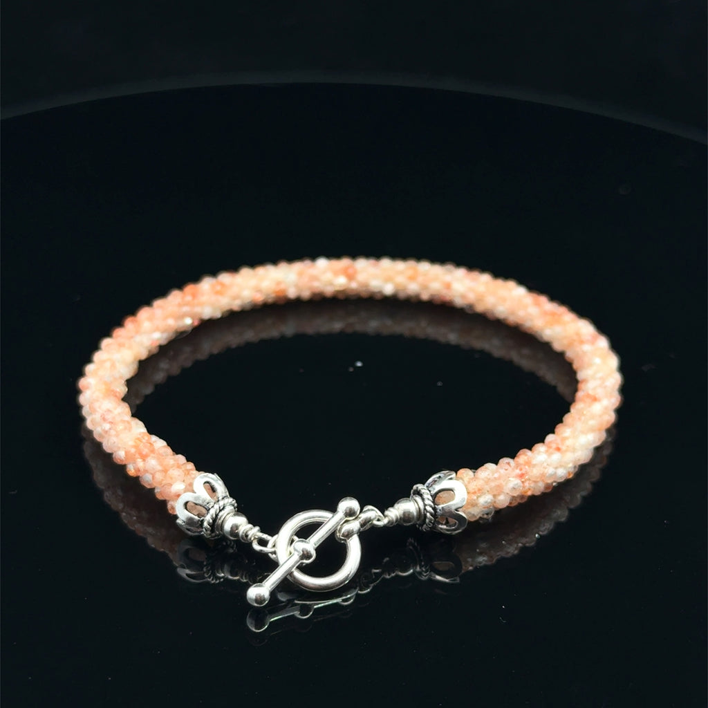 Sunstone Crocheted Gemstone Bracelet on Black back view 