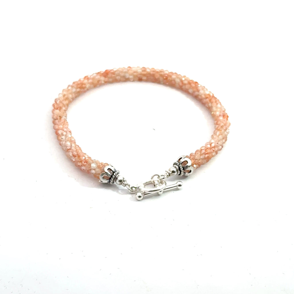 Sunstone Crocheted Gemstone Bracelet on white back view 