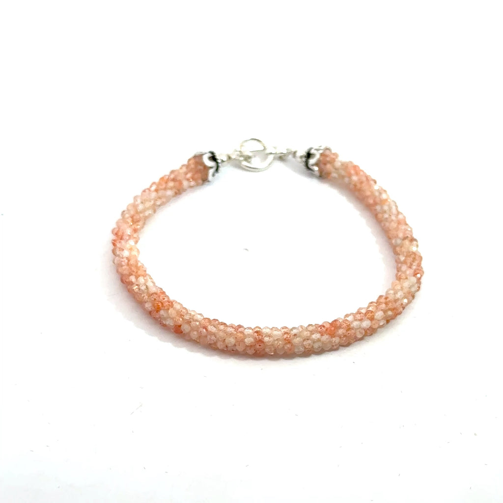 Sunstone Crocheted Gemstone Bracelet on white front overview