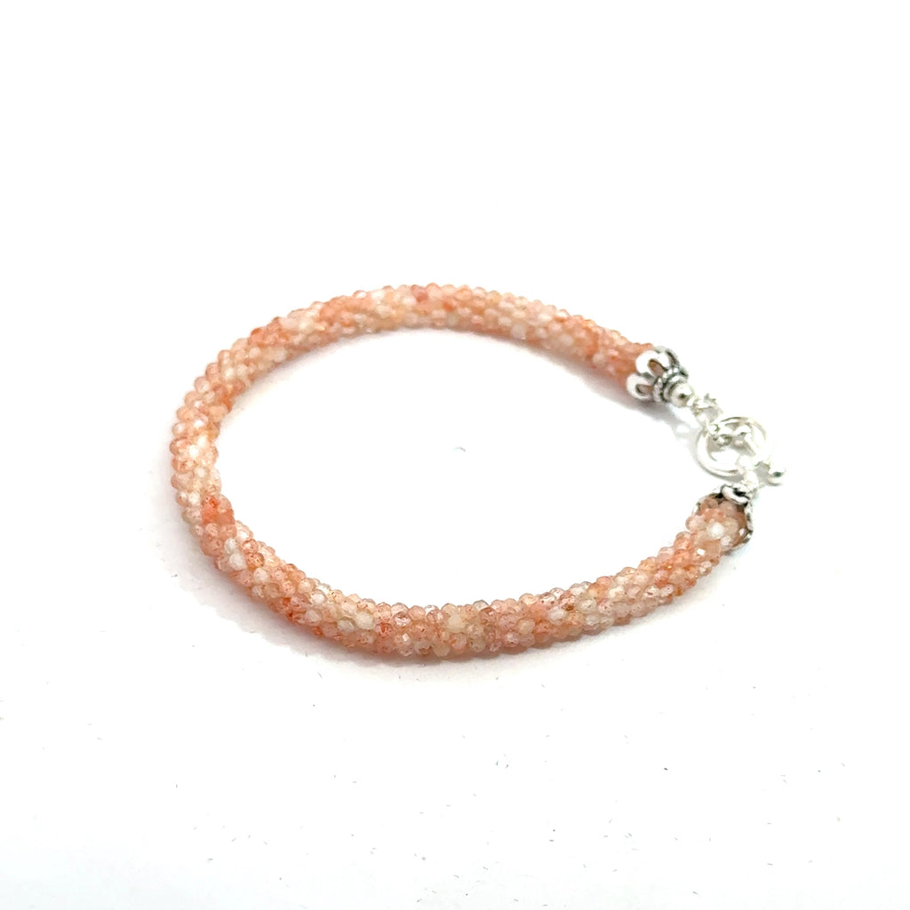 Sunstone Crocheted Gemstone Bracelet on white right side view 
