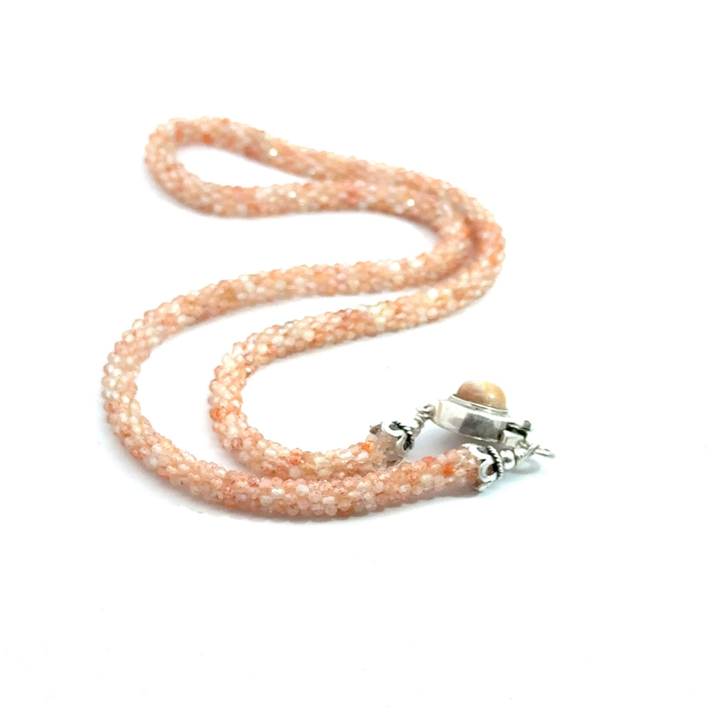 Sunstone Crocheted Gemstone  Necklace on white back